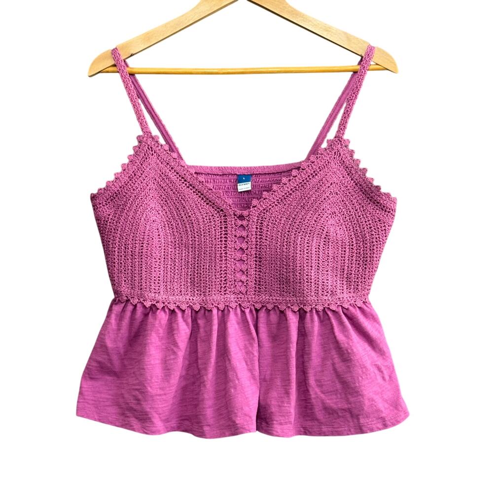 OLD NAVY Purple Crochet Babydoll Cami Top Women’s Size Large‎ Y2K Boho Coquette